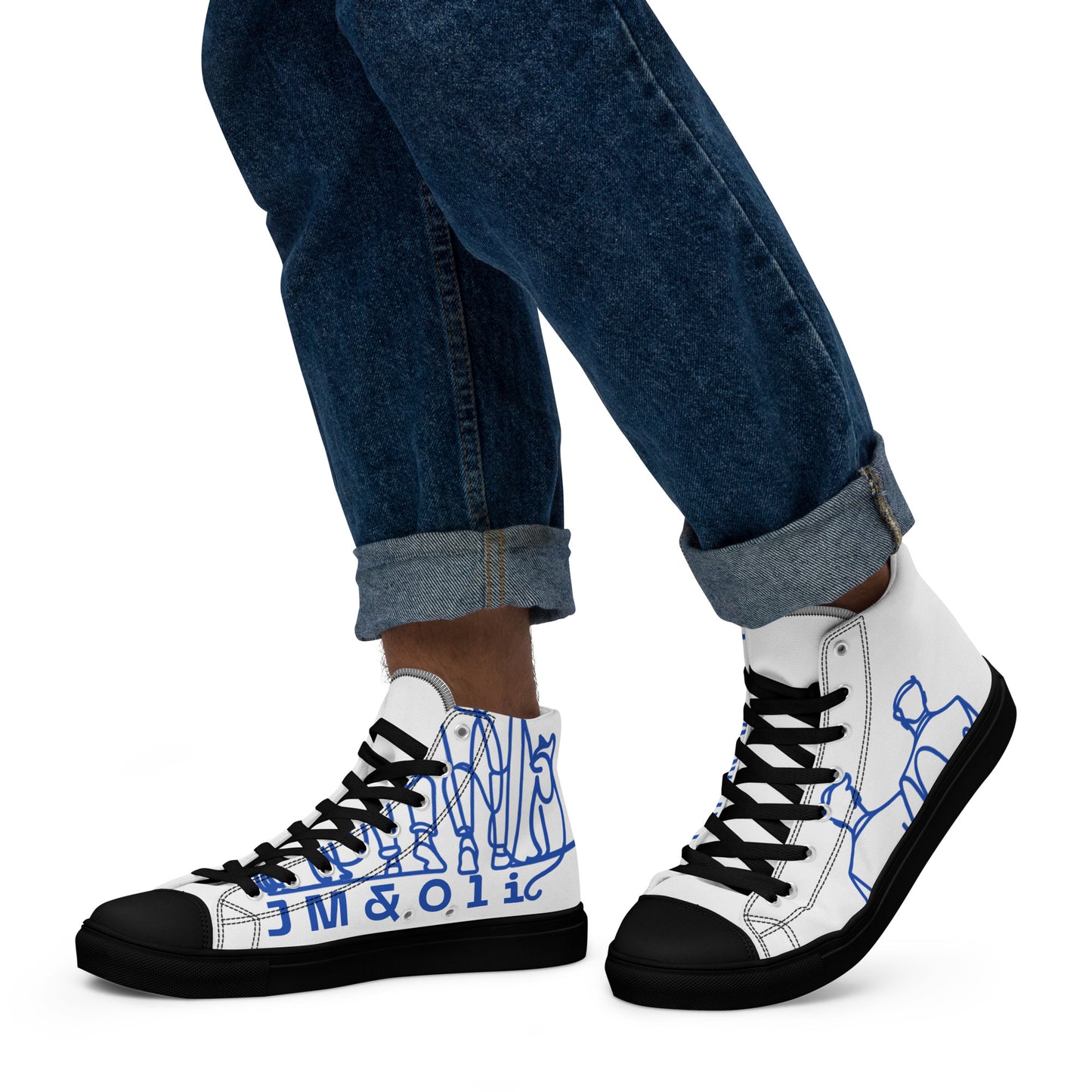 Baskets Hautes en Toile Homme blanche logo Bleu Roi