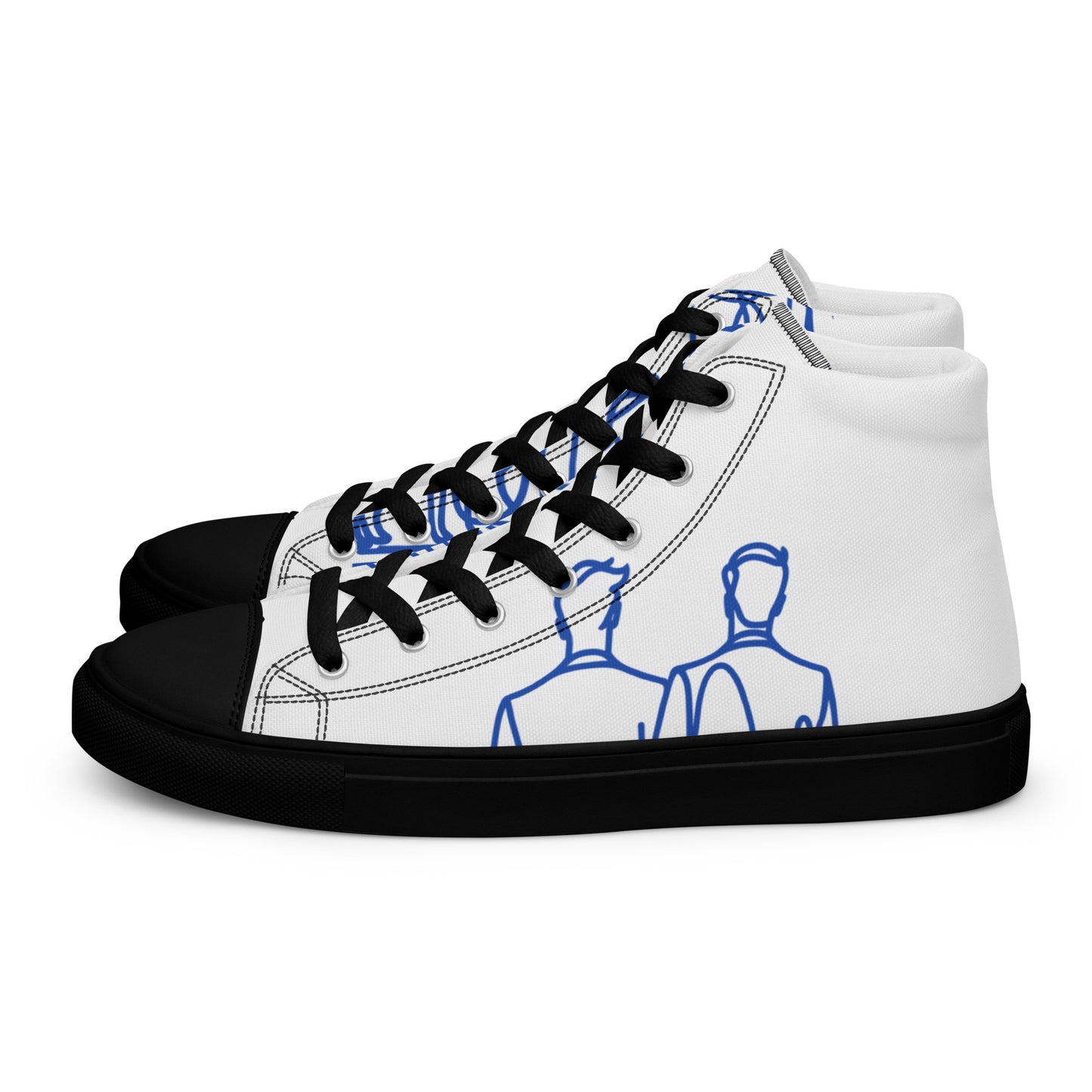 Baskets Hautes en Toile Homme blanche logo Bleu Roi