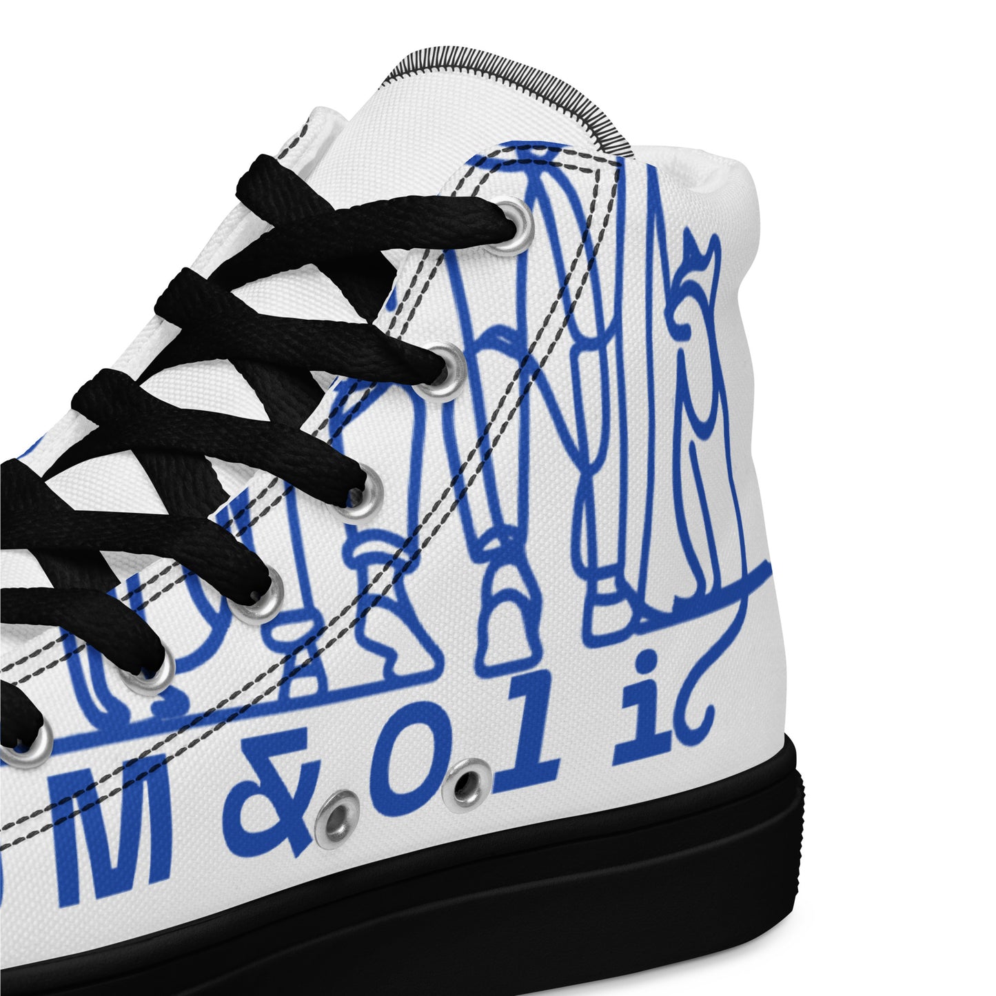 Baskets Hautes en Toile Homme blanche logo Bleu Roi