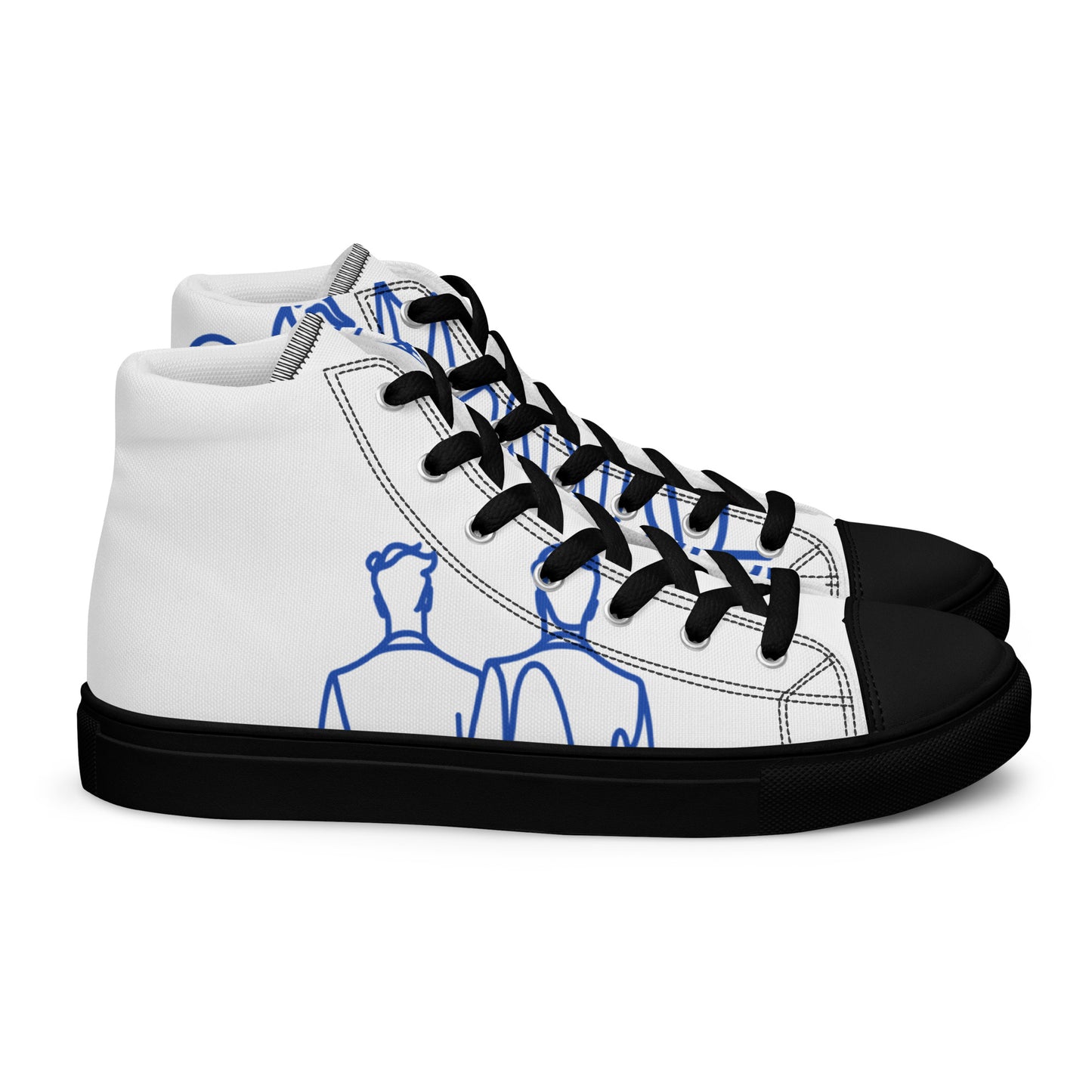 Baskets Hautes en Toile Homme blanche logo Bleu Roi