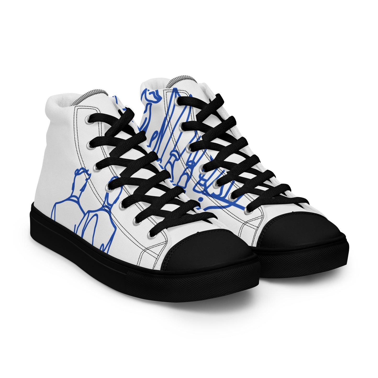 Baskets Hautes en Toile Homme blanche logo Bleu Roi