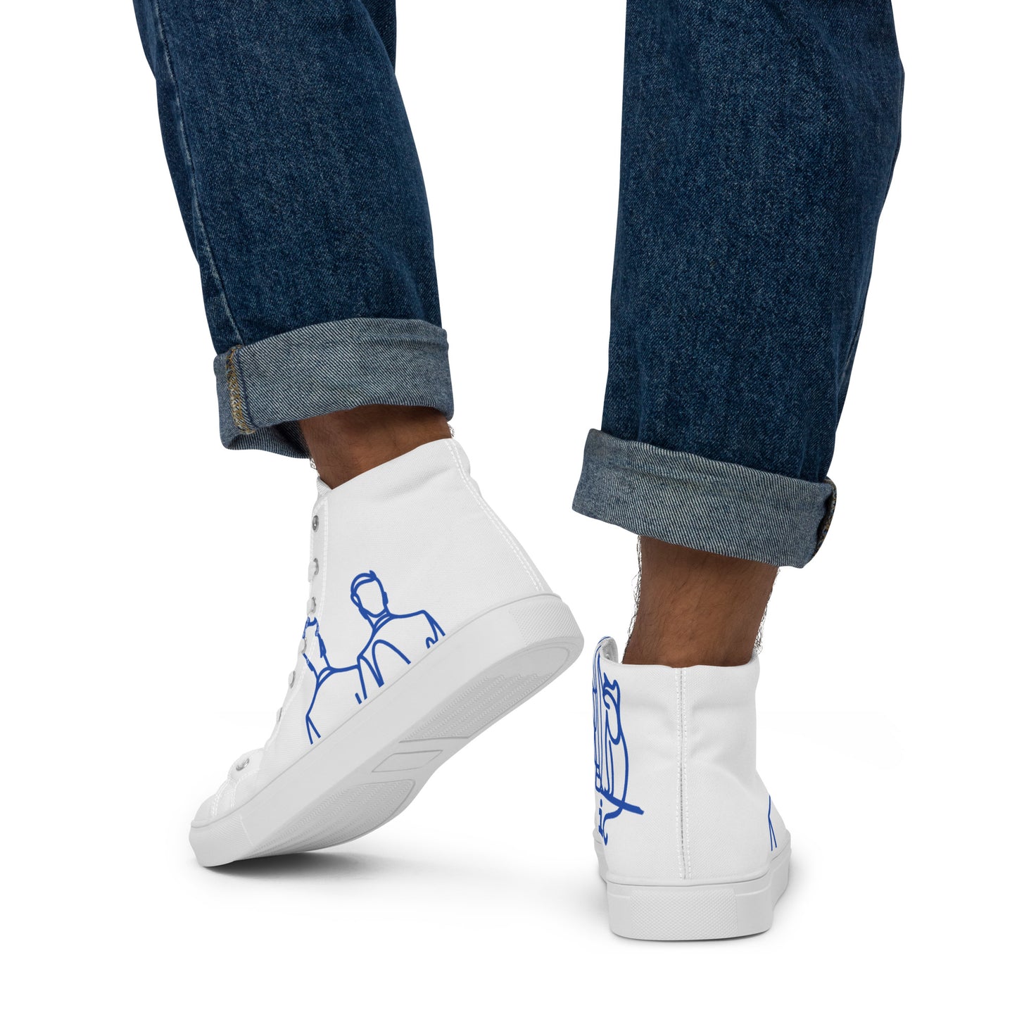 Baskets Hautes en Toile Homme blanche logo Bleu Roi