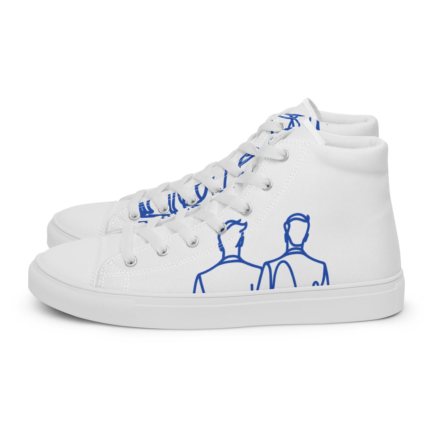 Baskets Hautes en Toile Homme blanche logo Bleu Roi