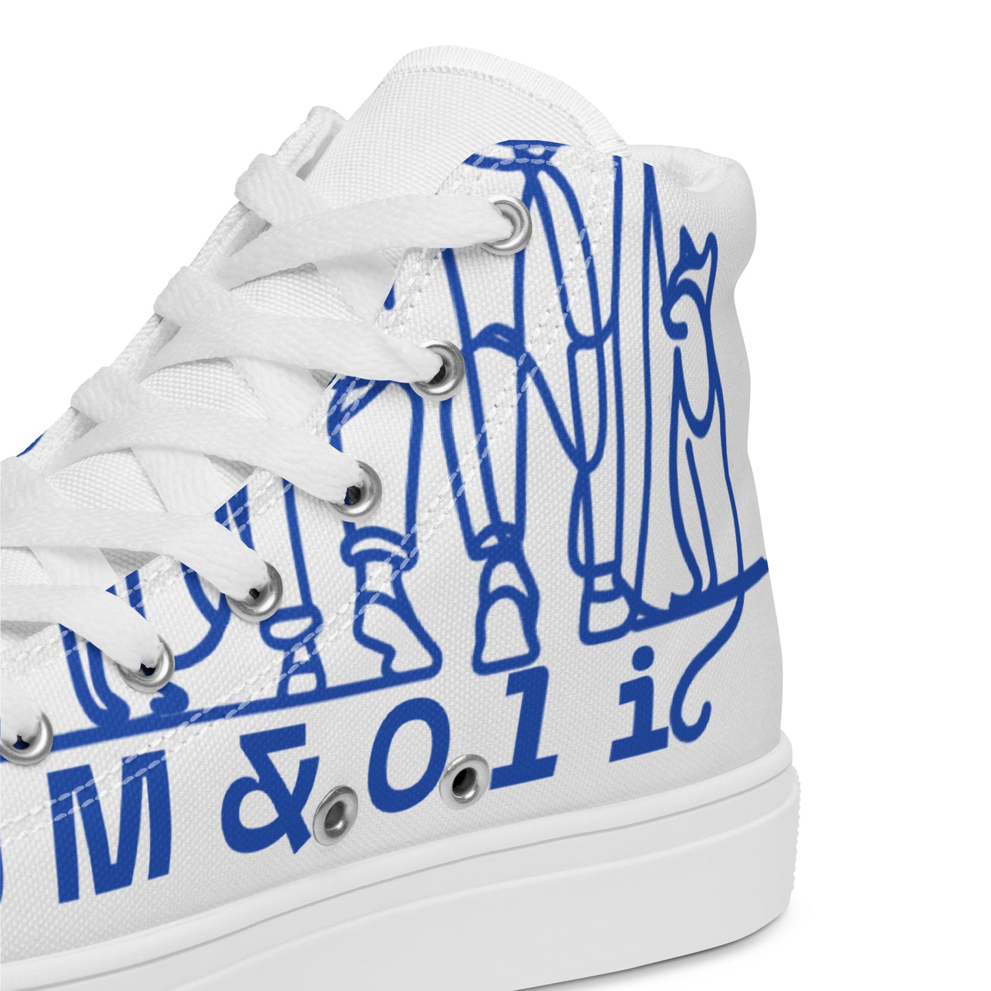 Baskets Hautes en Toile Homme blanche logo Bleu Roi