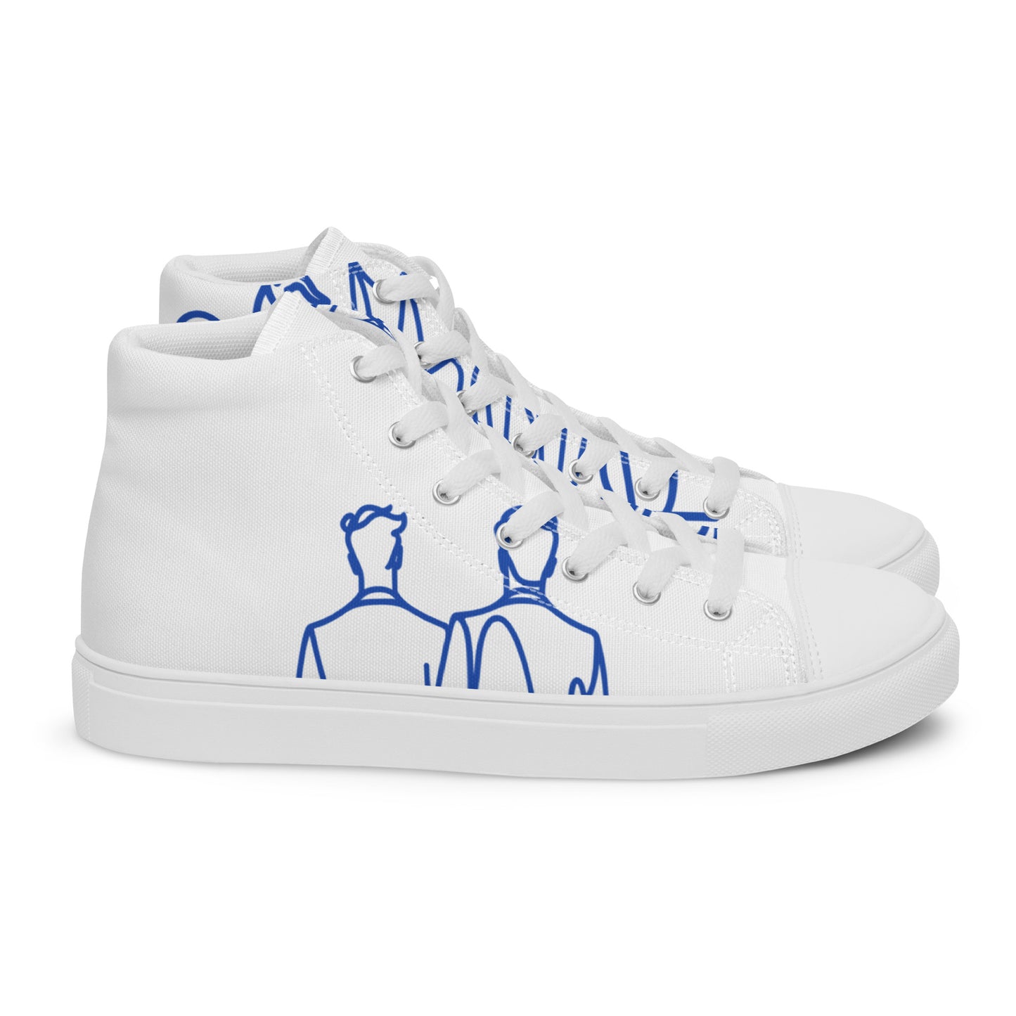 Baskets Hautes en Toile Homme blanche logo Bleu Roi