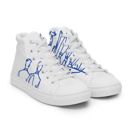 Baskets Hautes en Toile Homme blanche logo Bleu Roi