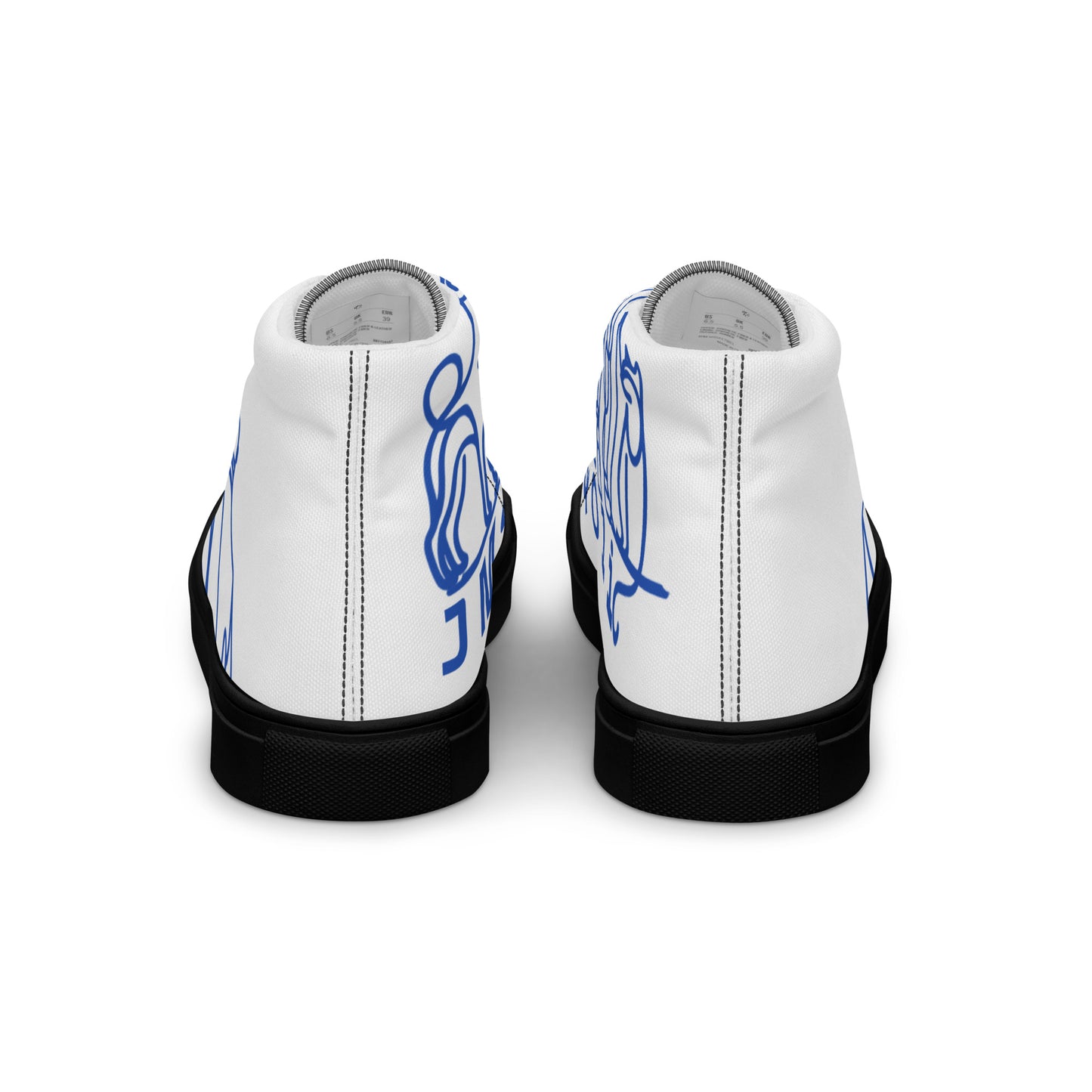 Baskets Hautes en Toile Femme Blanche logo Bleu Roi