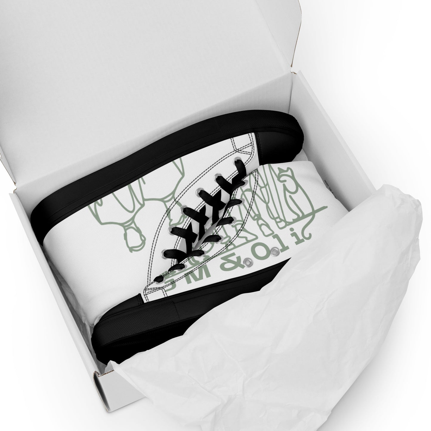 Baskets Hautes en Toile Femme Blanche logo Vert de Gris