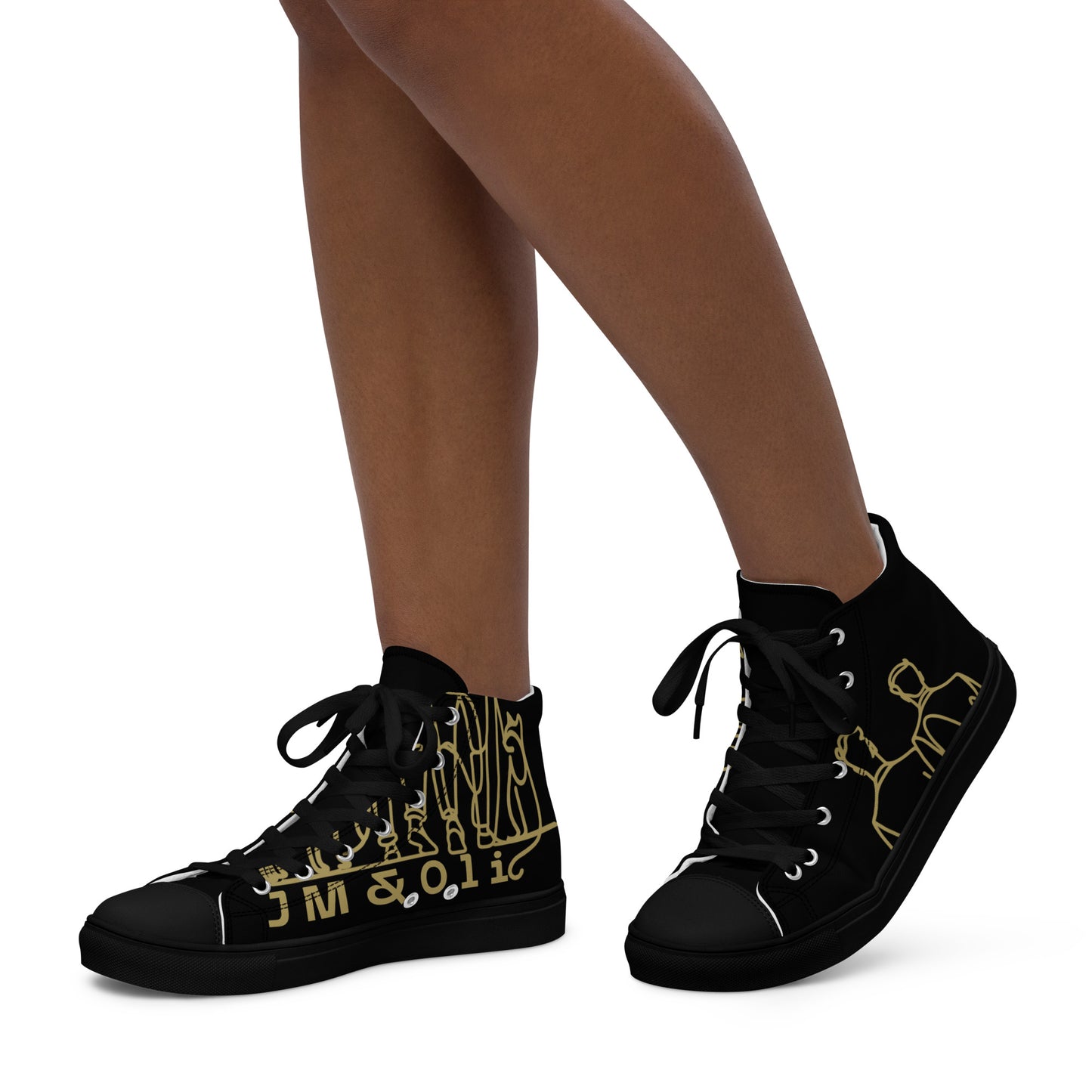 Baskets Hautes en Toile Femme Noir logo Or