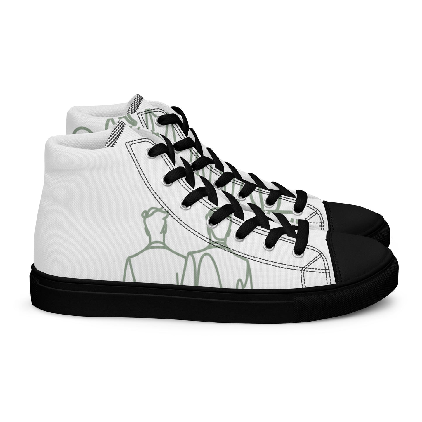 Baskets Hautes en Toile Femme Blanche logo Vert de Gris