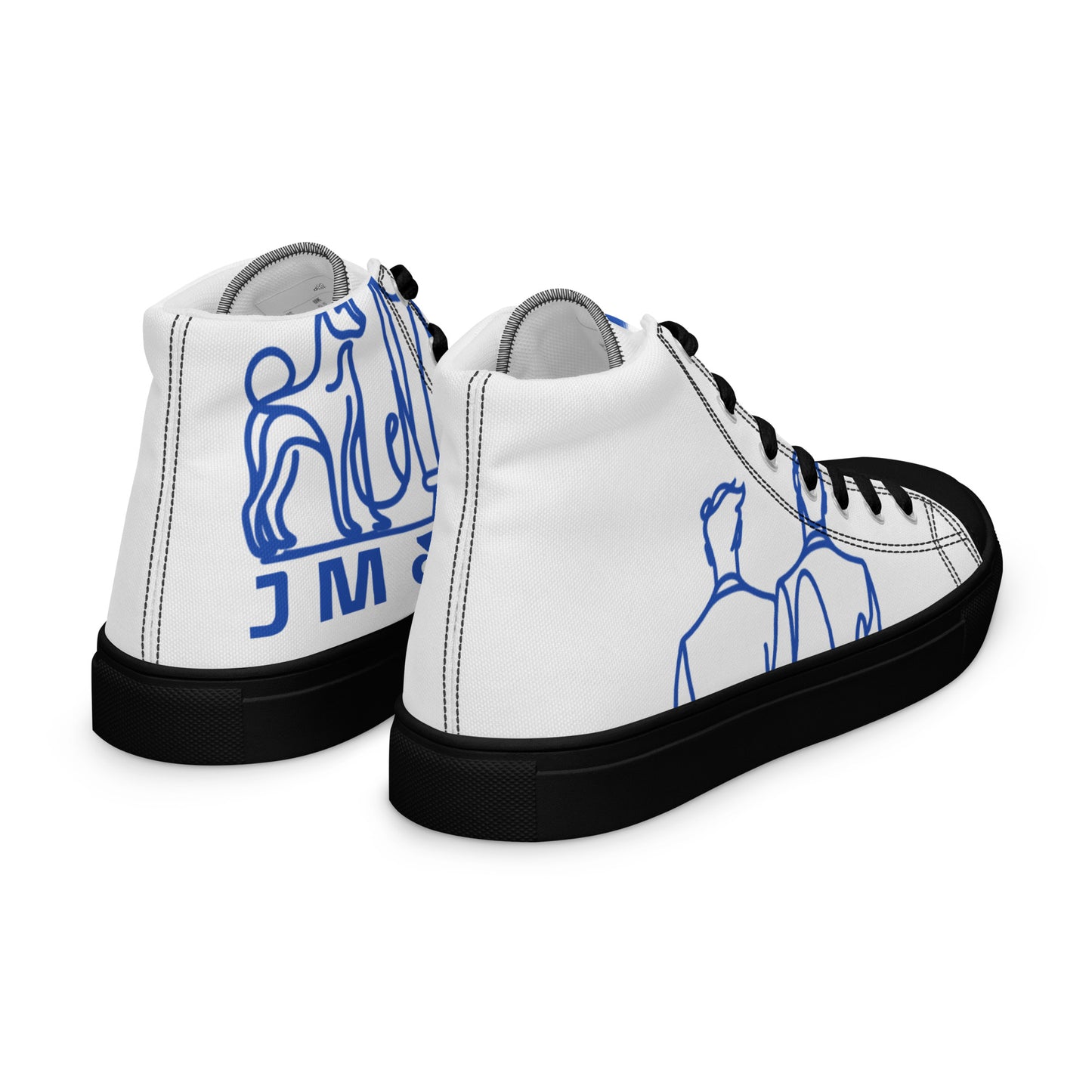 Baskets Hautes en Toile Femme Blanche logo Bleu Roi