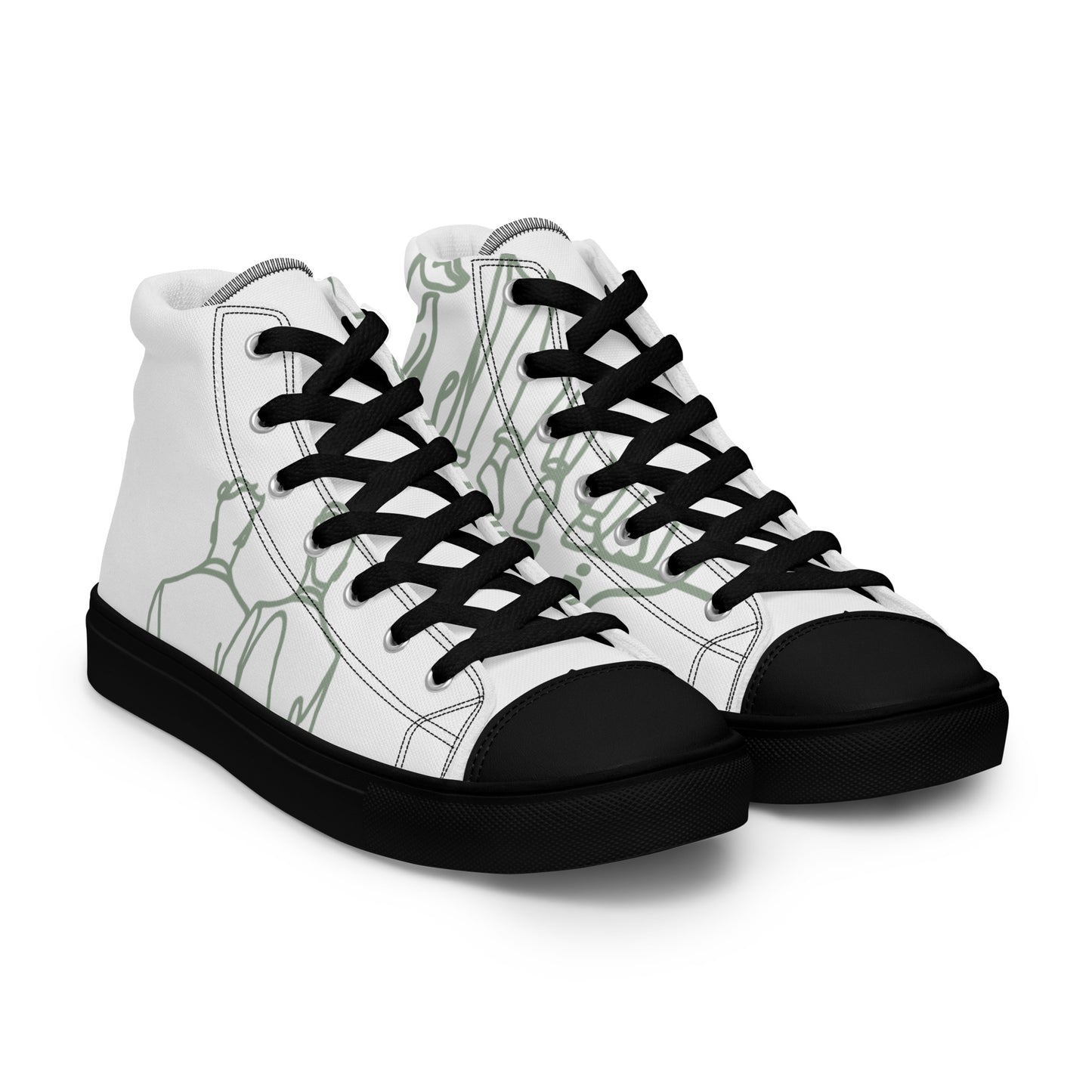 Baskets Hautes en Toile Femme Blanche logo Vert de Gris