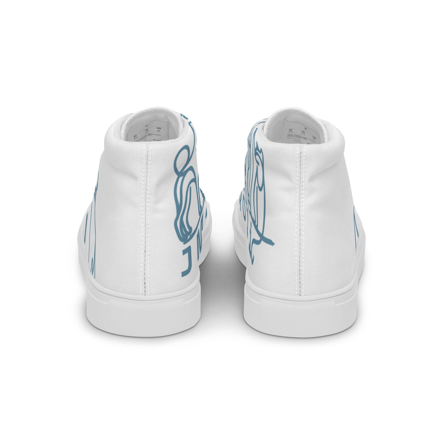 Baskets Hautes en Toile Femme Blanche logo Bleu Gris