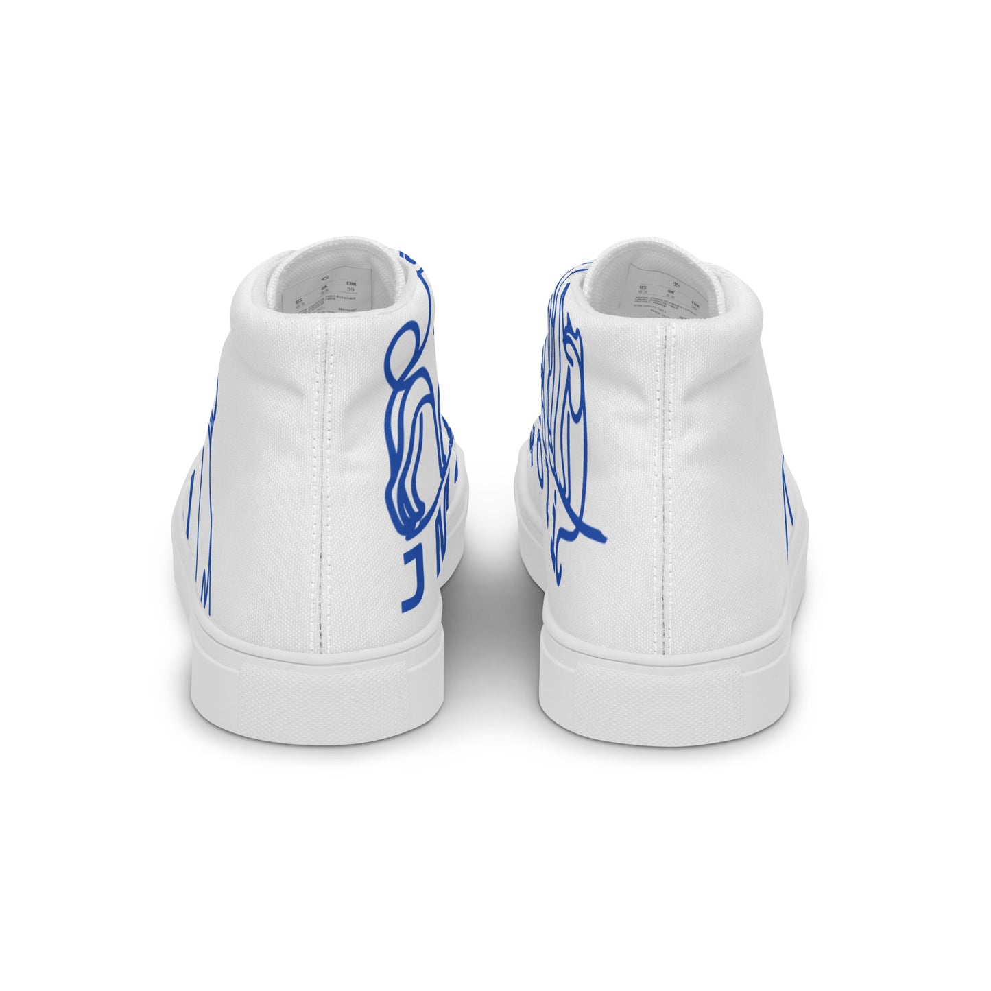 Baskets Hautes en Toile Femme Blanche logo Bleu Roi