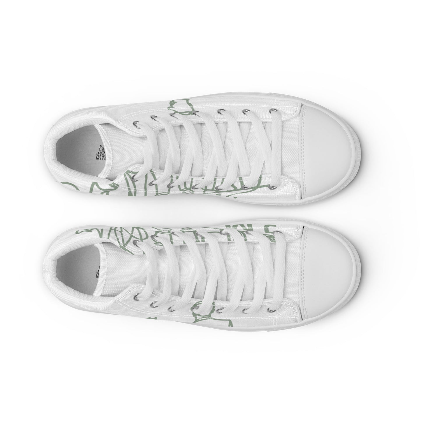 Baskets Hautes en Toile Femme Blanche logo Vert de Gris