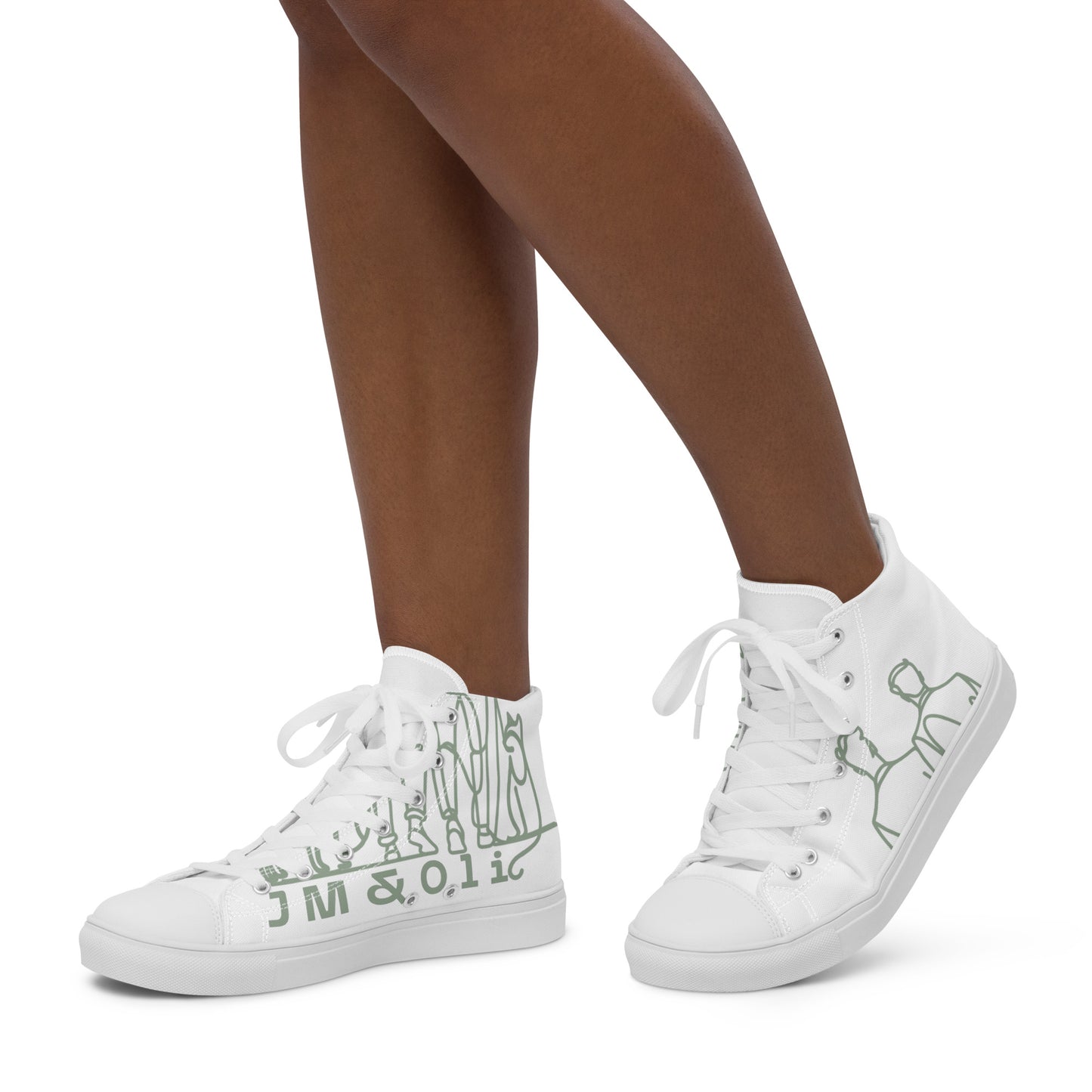 Baskets Hautes en Toile Femme Blanche logo Vert de Gris