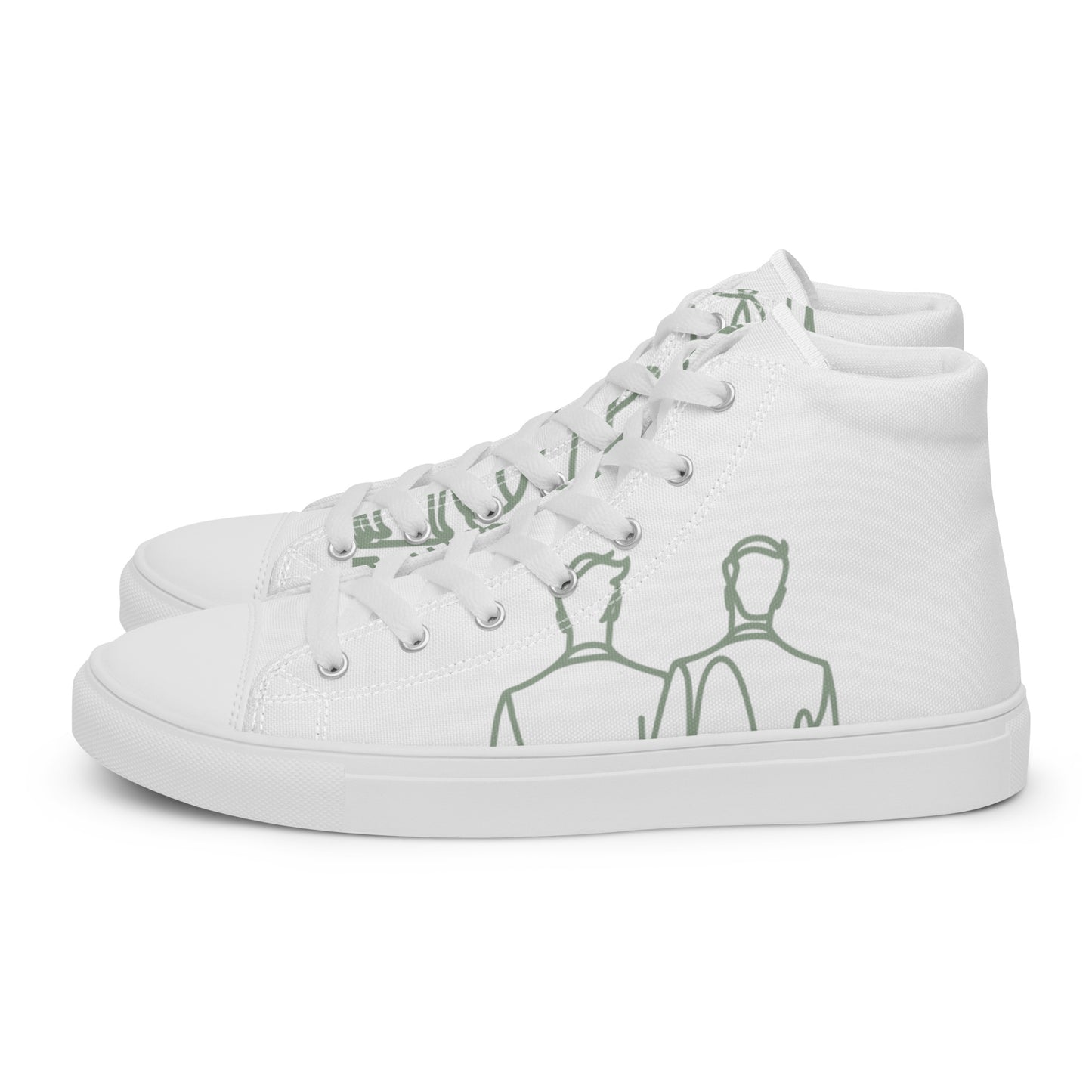 Baskets Hautes en Toile Femme Blanche logo Vert de Gris