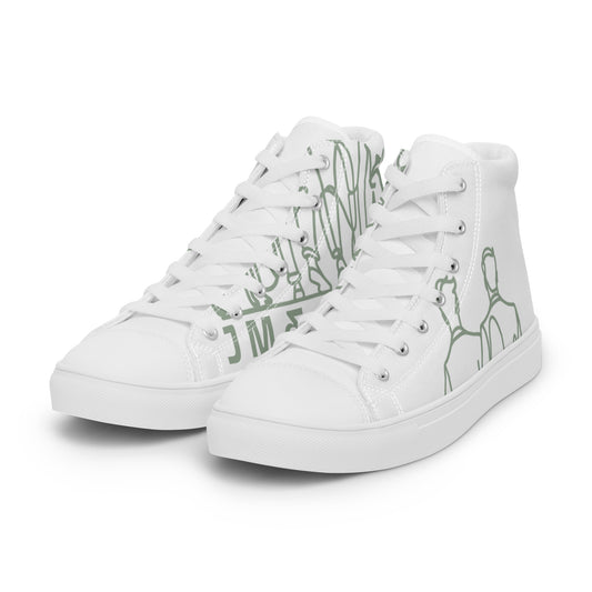 Baskets Hautes en Toile Femme Blanche logo Vert de Gris