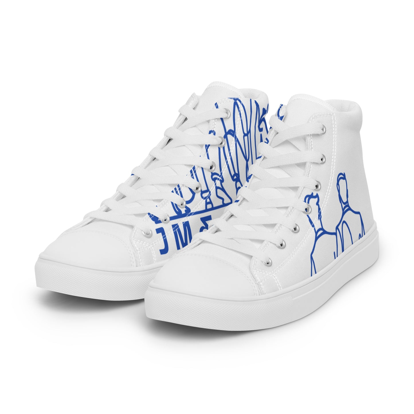 Baskets Hautes en Toile Femme Blanche logo Bleu Roi