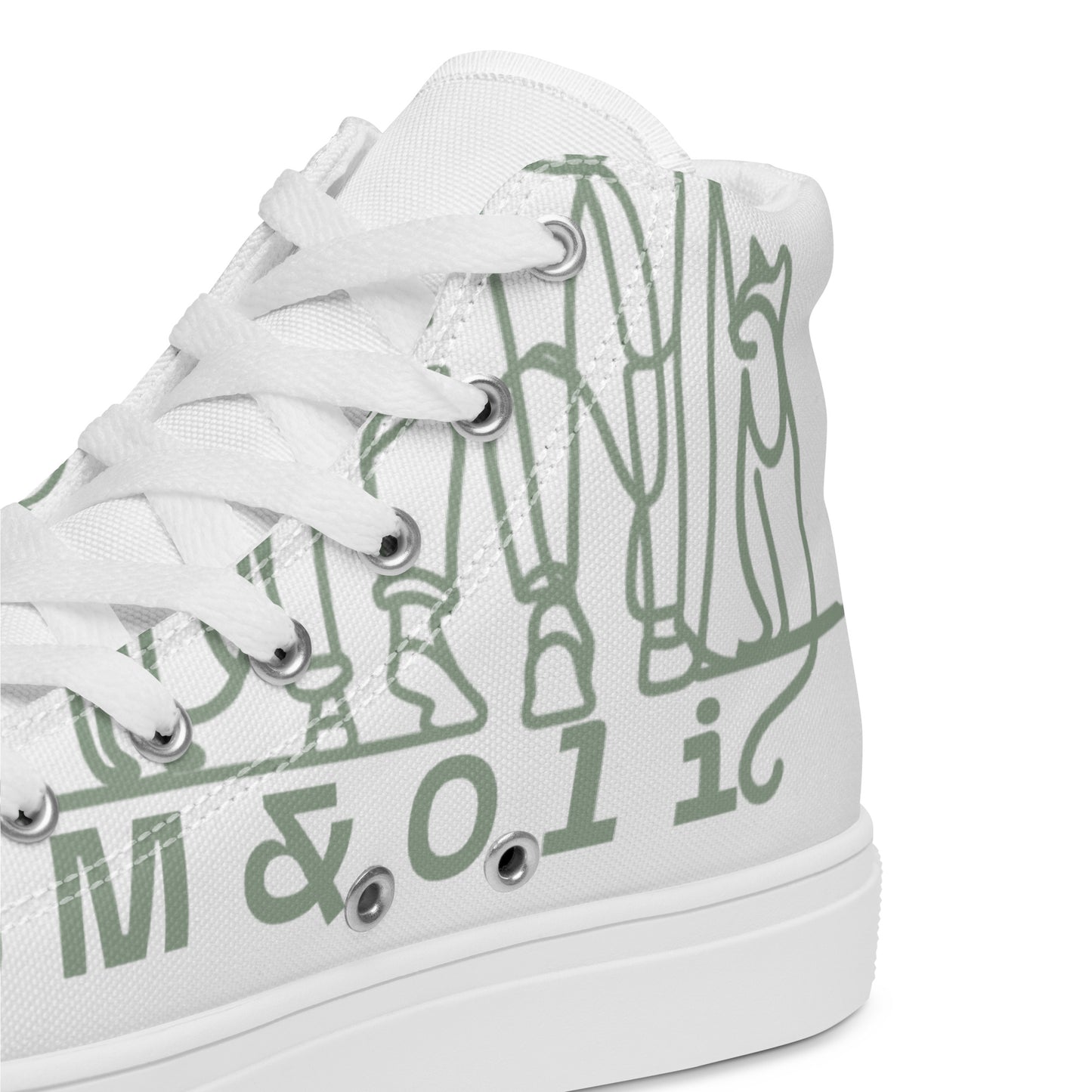 Baskets Hautes en Toile Femme Blanche logo Vert de Gris