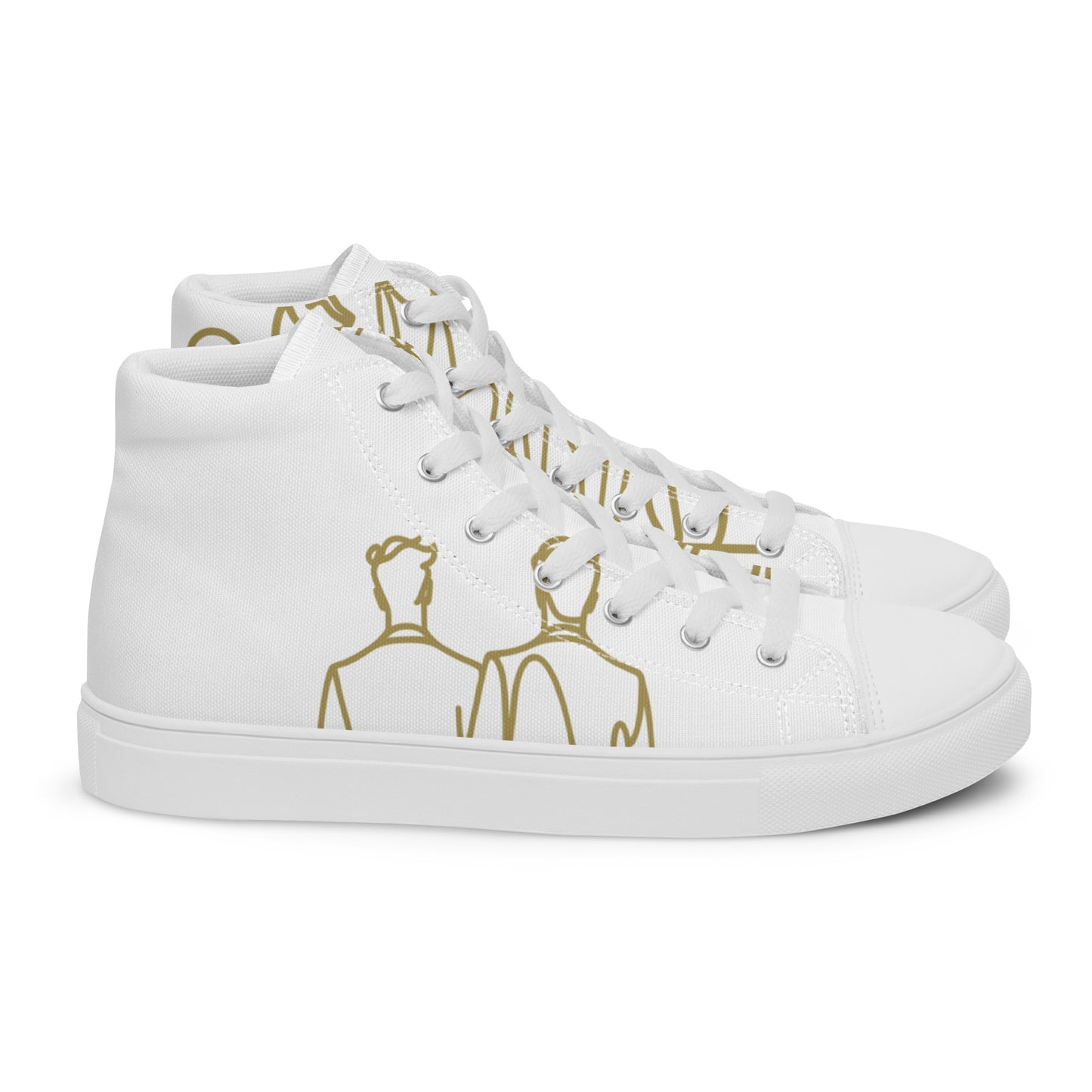 Baskets Hautes en Toile Femme Blanche logo Or