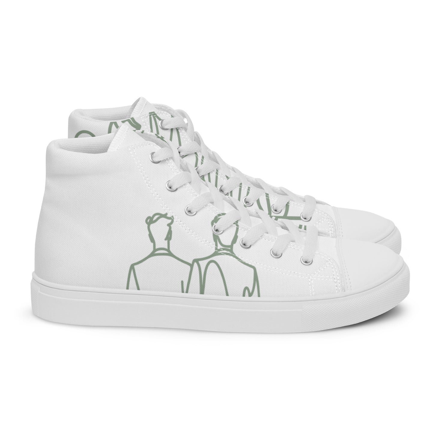 Baskets Hautes en Toile Femme Blanche logo Vert de Gris