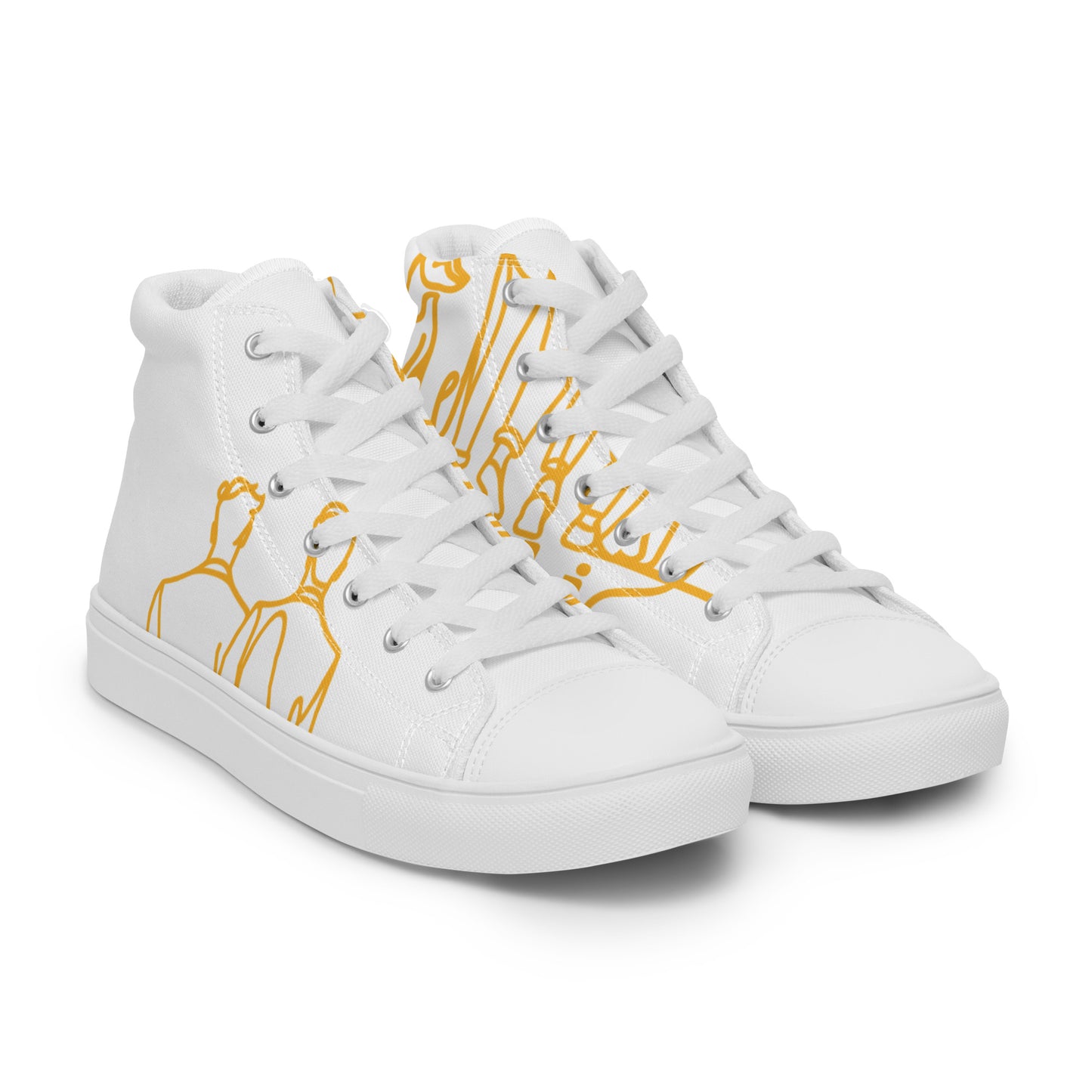 Baskets Hautes en Toile Femme Blanche logo Jaune Lumière