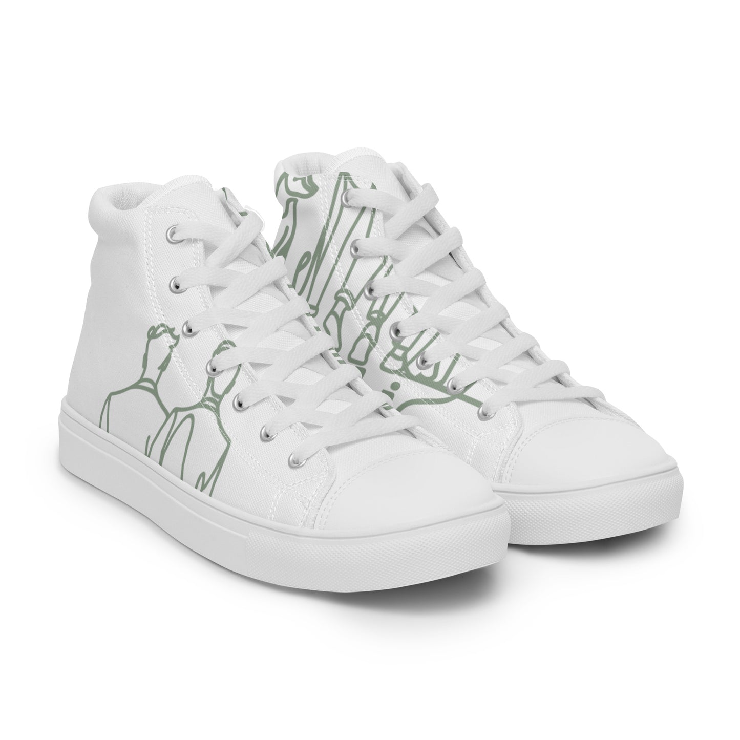 Baskets Hautes en Toile Femme Blanche logo Vert de Gris